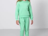Light Green Cotton Fleece-Lined Soft Textured Oversize Embroidered Girls' Tracksuit Set - 75145