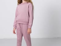 Dried Rose Cotton Fleece-Lined Soft Textured Oversize Embroidered Girls' Tracksuit Set - 75145