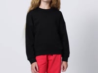 Black Cotton Fleece-Lined Soft Textured Oversize Embroidered Girls' Sweatshirt - 75150