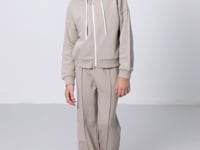 Dark Beige Cotton Fleece-Lined Soft Textured Standard Fit Embroidered Girls' Tracksuit Set - 75161