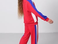 Viva Red Cotton Fleece-Lined Soft Textured Standard Fit Printed Girls' Tracksuit Set - 75165