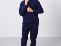 Navy Blue Thick Soft Textured Standard Fit Embroidered Fleece Boys' Tracksuit Set - 11218