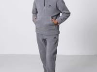 Grey Melange Thick Soft Textured Standard Fit Embroidered Fleece Boys' Tracksuit Set - 11218
