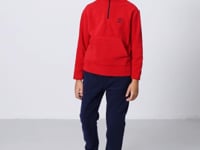 Red-Navy Thick Soft Textured Standard Fit Embroidered Fleece Boys' Tracksuit Set - 11218