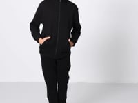 Black Cotton Thick Fleece-Lined Soft Textured Standard Fit Embroidered Boys' Tracksuit Set - 11240