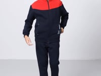 Navy Blue Cotton Thick Fleece-Lined Soft Textured Standard Fit Embroidered Boys' Tracksuit Set - 11240