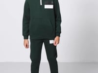 Forest Green Cotton Thick Fleece-Lined Soft Textured Standard Fit Printed Boys' Tracksuit Set - 11246