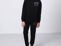 Black Cotton Thick Fleece-Lined Soft Textured Standard Fit Printed Boys' Tracksuit Set - 11246