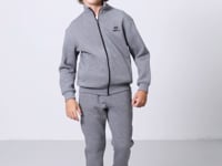 Grey Melange Cotton Thick Fleece-Lined Soft Textured Standard Fit Embroidered Boys' Tracksuit Set - 11256