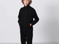 Black Cotton Thick Fleece-Lined Soft Textured Standard Fit Embroidered Boys' Tracksuit Set - 11256