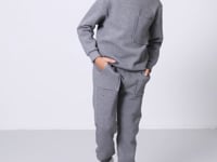 Grey Melange Cotton Thick Fleece-Lined Soft Textured Standard Fit Printed Boys' Tracksuit Set - 11257