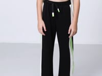 Black Slit Detailed Pocket Wide Leg Girls' Tracksuit Bottom - 75141