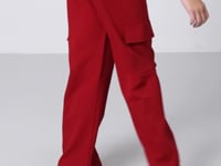 Dark Red Cargo Pocket Front Stitch Detailed Wide Leg Girls' Tracksuit Bottom - 75143