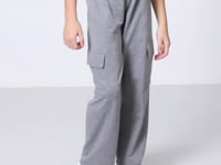 Grey Melange Cargo Pocket Front Stitch Detailed Wide Leg Girls' Tracksuit Bottom - 75143