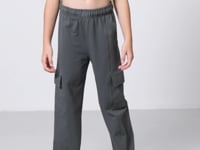 Right Leg Detailed Wide Leg Girls' Tracksuit Bottom with Cargo Pocket - 75143