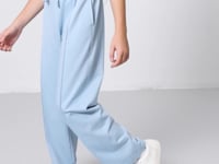 Light Blue Pocketed Front Seam Detailed Wide Leg Girls' Tracksuit Bottom -75144