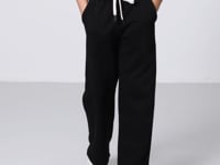 Black Cotton Lined Fleece Soft Textured Standard Fit Embroidered Girls' Tracksuit Bottom - 75146