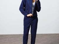 Navy Blue Thick Soft Textured Oversize Embroidered Hooded Fleece Women's Tracksuit Set -95338