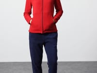 Red-Navy Thick Soft Textured Stand Collar Oversize Embroidered Fleece Women's Tracksuit Set -95339