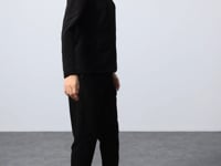Black Thick Soft Textured Stand Collar Oversize Embroidered Fleece Women's Tracksuit Set -95339