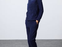 Navy Blue Thick Soft Textured High Collar Oversize Embroidered Fleece Women's Tracksuit Set -95339