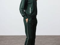 Forest Green Compact Cotton Thick Smooth Textured Stand Collar Oversize Fit Women's Tracksuit Set - 95340