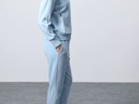 Light Blue Compact Cotton Thick Smooth Textured Stand Collar Oversize Fit Women's Tracksuit Set - 95340