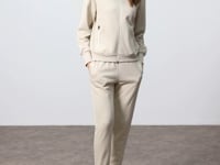 Women's Oversize Fit Thick Smooth Textured Stand Collar Compact Cotton Tracksuit Set - 95340