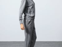 Grey Melange Compact Cotton Thick Smooth Textured Stand Collar Oversize Fit Women's Tracksuit Set - 95340