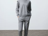 Grey Melange Compact Cotton Thick Smooth Textured O Collar Oversize Fit Women's Tracksuit Set - 95341