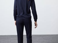 Indigo Compact Cotton Thick Smooth Textured O Collar Oversize Fit Women's Tracksuit Set - 95341