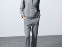 Grey Melange Compact Cotton Thick Smooth Textured Stand Collar Oversize Fit Women's Tracksuit Set - 95342