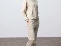 Compact White Cotton Thick Smooth Textured Stand Collar Oversize Fit Women's Tracksuit Set - 95342