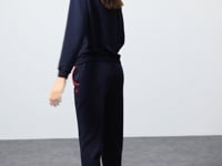 Indigo Compact Cotton Thick Smooth Textured Stand Collar Oversize Fit Women's Tracksuit Set - 95342