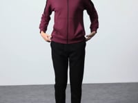 Purple-Black Compact Cotton Thick Smooth Textured Hooded Oversize Fit Women's Tracksuit Set - 95343