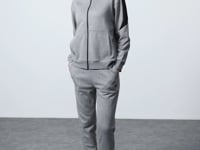 Grey Melange Compact Cotton Thick Smooth Textured Hooded Oversize Fit Women's Tracksuit Set - 95343