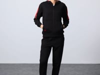 Black Compact Cotton Thick Smooth Textured Hooded Oversize Fit Women's Tracksuit Set - 95343