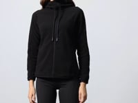 Black Thick Soft Textured Hooded Standard Fit Embroidered Fleece Women's Sweatshirt -97287