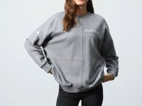 Grey Melange Compact Cotton Thick Smooth Textured O Collar Oversize Fit Women's Sweatshirt - 97288