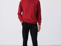 Red - Black Casual O Neck Elastic Cuffed Cotton Men's Oversize Tracksuit Set - 85120