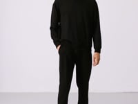 Black Casual O Neck Elastic Cuffed Cotton Men's Oversize Tracksuit Set - 85120