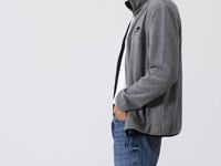 Grey Melange Print Embroidered High Collar Zippered Standard Fit Men's Sweatshirt Fleece - 87992