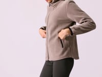 Dark Beige Thick Collar Zippered Comfort Fit Women's Fleece Sweatshirt - 97173