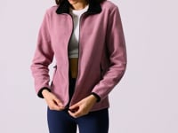 Dried Rose Stand Collar Zippered Comfort Fit Women's Fleece Sweatshirt - 97173