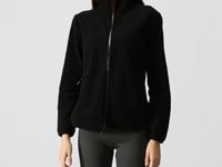 Black Stand Collar Zippered Comfort Fit Women's Fleece Sweatshirt - 97173