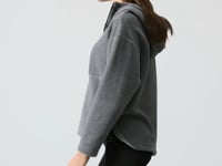 Grey Melange Thick Soft Textured Hooded Oversize Embroidered Fleece Women's Sweatshirt -97286