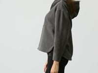 Dark Grey Thick Soft Textured Hooded Oversize Embroidered Fleece Women's Sweatshirt -97286