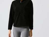 Black Thick Soft Textured Oversize Embroidered Hooded Fleece Women's Sweatshirt -97286