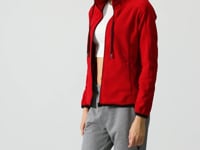 Red Thick Soft Textured Hooded Standard Fit Embroidered Fleece Women's Sweatshirt -97287