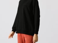 Black Compact Cotton Thick Smooth Textured O Collar Oversize Fit Women's Sweatshirt - 97288